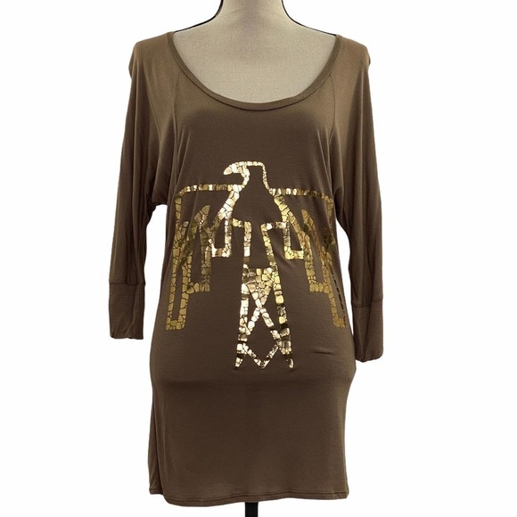 WET Seal Brown Sequined Eagle Blouse Size Medium - Picture 3 of 10